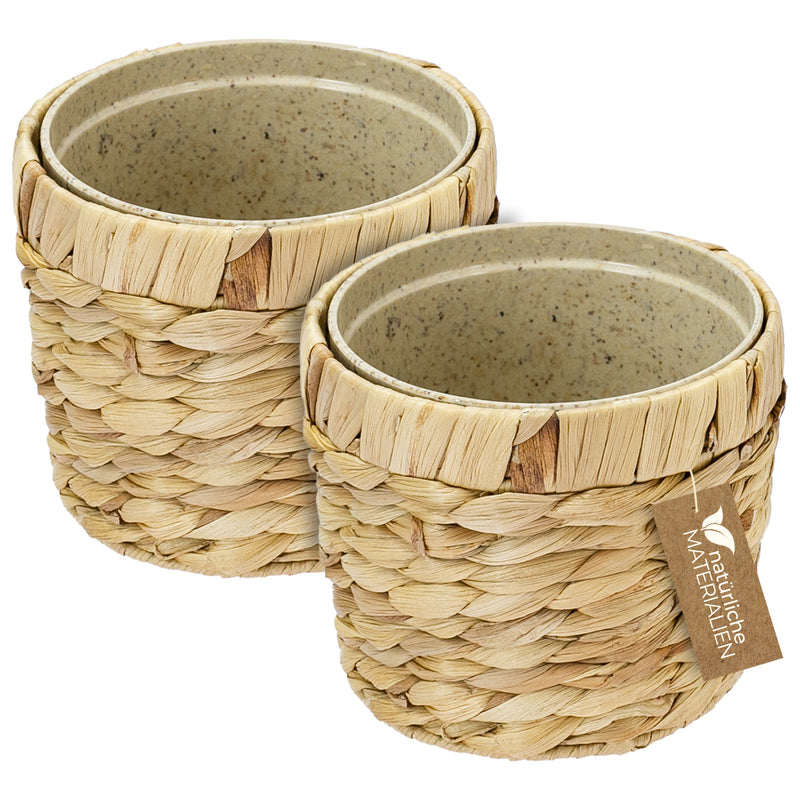 HMF 37280-14CM-S2 Nachhaltiger Blumentopf rund geflochten aus nachwachsenden Rohstoffen 2er Set 14 cm Durchmesser