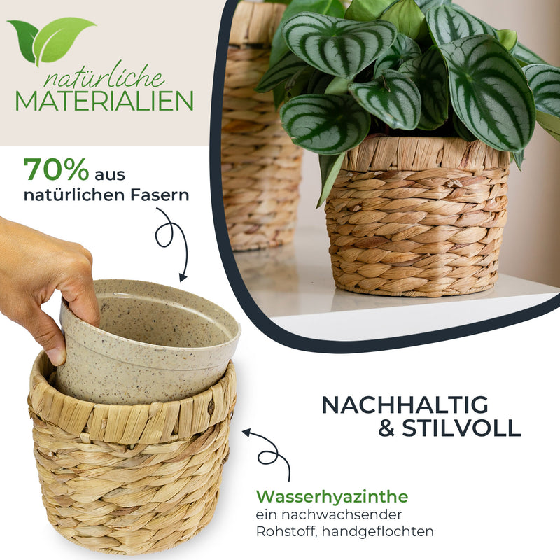 HMF 37280-14CM-S2 Nachhaltiger Blumentopf rund geflochten aus nachwachsenden Rohstoffen 2er Set 14 cm Durchmesser