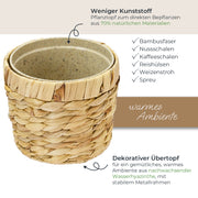 HMF 37280-14CM-S2 Nachhaltiger Blumentopf rund geflochten aus nachwachsenden Rohstoffen 2er Set 14 cm Durchmesser