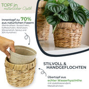 HMF 37280-14CM-S2 Nachhaltiger Blumentopf rund geflochten aus nachwachsenden Rohstoffen 2er Set 14 cm Durchmesser