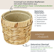 HMF 37280-14CM-S2 Nachhaltiger Blumentopf rund geflochten aus nachwachsenden Rohstoffen 2er Set 14 cm Durchmesser