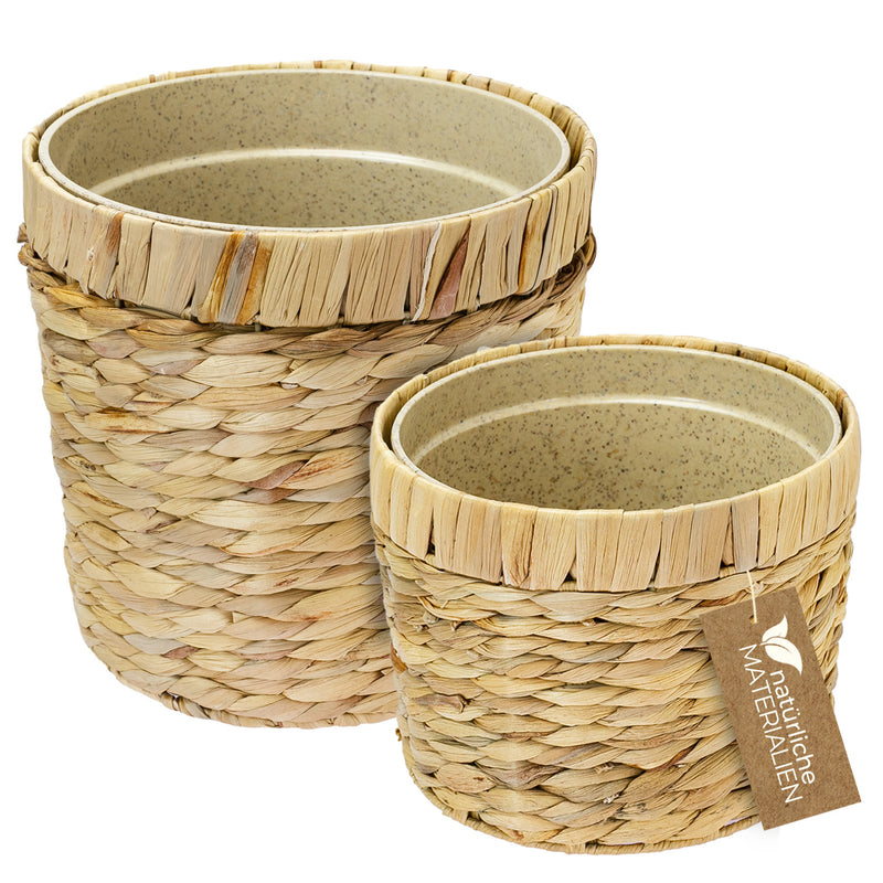 HMF 37280-19CM+25CM Nachhaltiger Blumentopf rund geflochten aus nachwachsenden Rohstoffen 2er Set, 19 cm + 25 cm Durchmesser