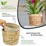 HMF 37280-19CM-S2 Nachhaltiger Blumentopf rund geflochten aus nachwachsenden Rohstoffen 2er Set 19 cm Durchmesser