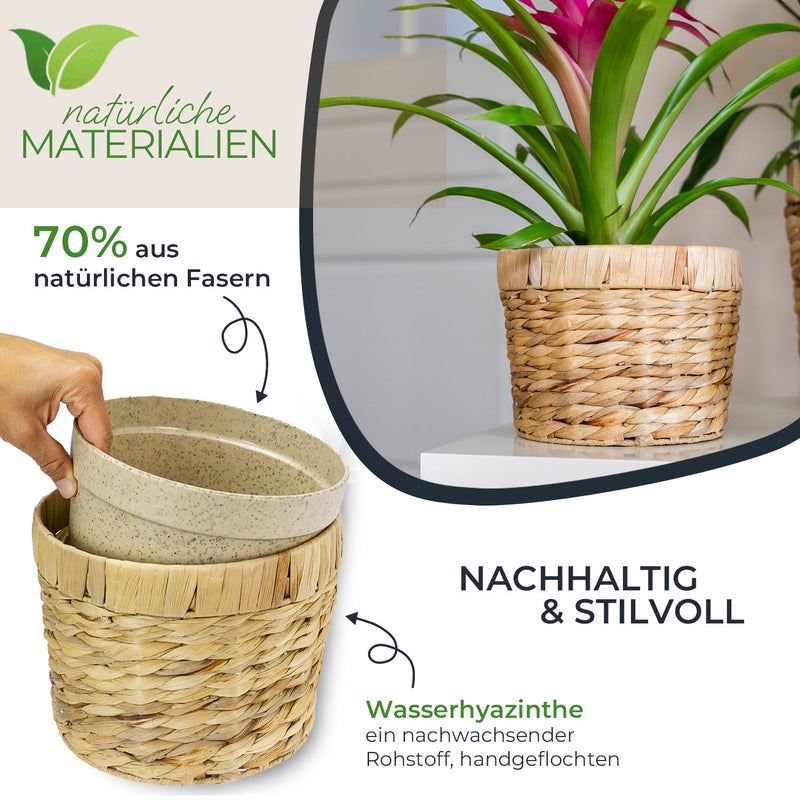 HMF 37280-19CM-S2 Nachhaltiger Blumentopf rund geflochten aus nachwachsenden Rohstoffen 2er Set 19 cm Durchmesser