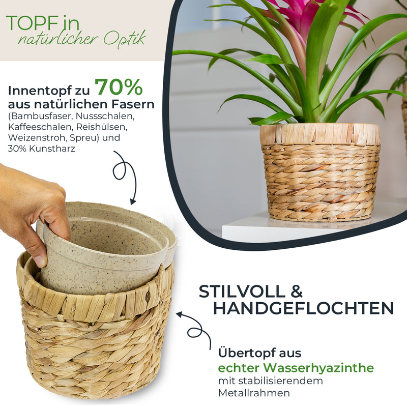 HMF 37280-19CM Nachhaltiger Blumentopf rund geflochten aus nachwachsenden Rohstoffen 19 cm Durchmesser