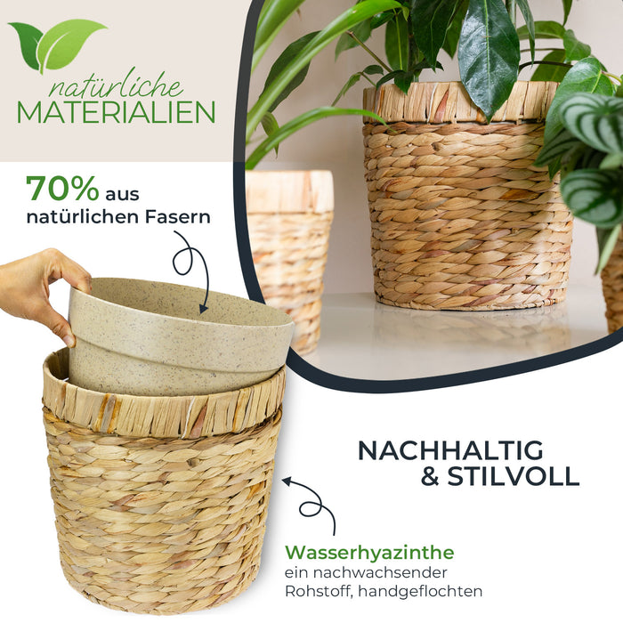 HMF 37280-25CM Nachhaltiger Blumentopf rund geflochten aus nachwachsenden Rohstoffen 25 cm Durchmesser