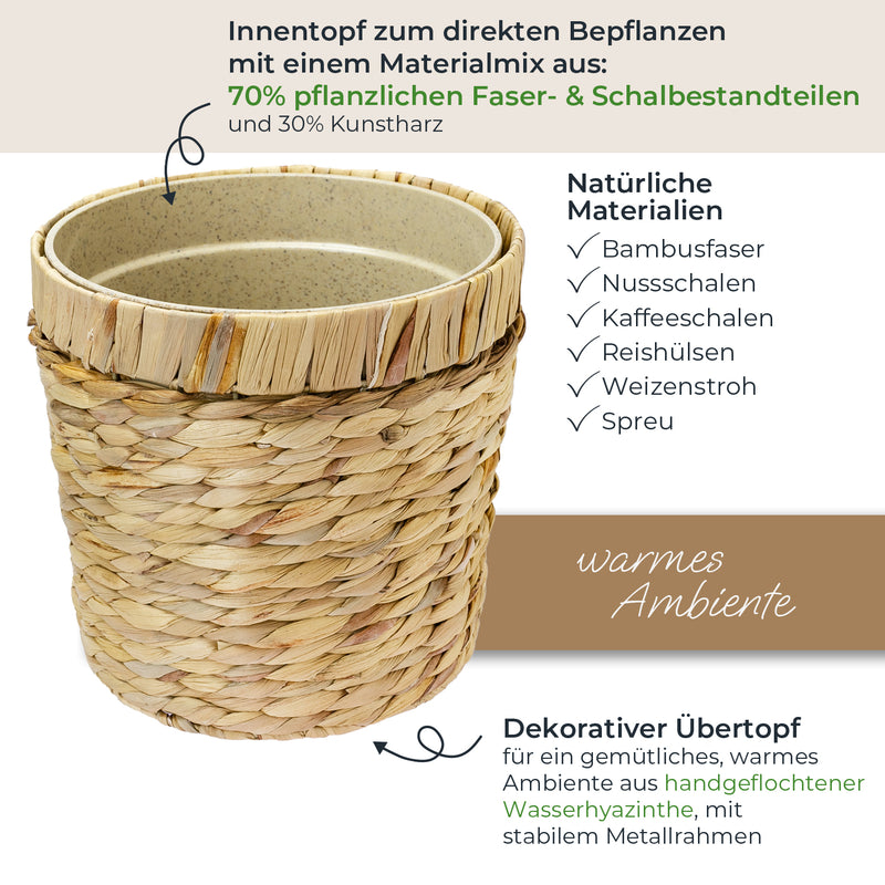 HMF 37280-25CM Blumentopf rund geflochten 25 cm Durchmesser