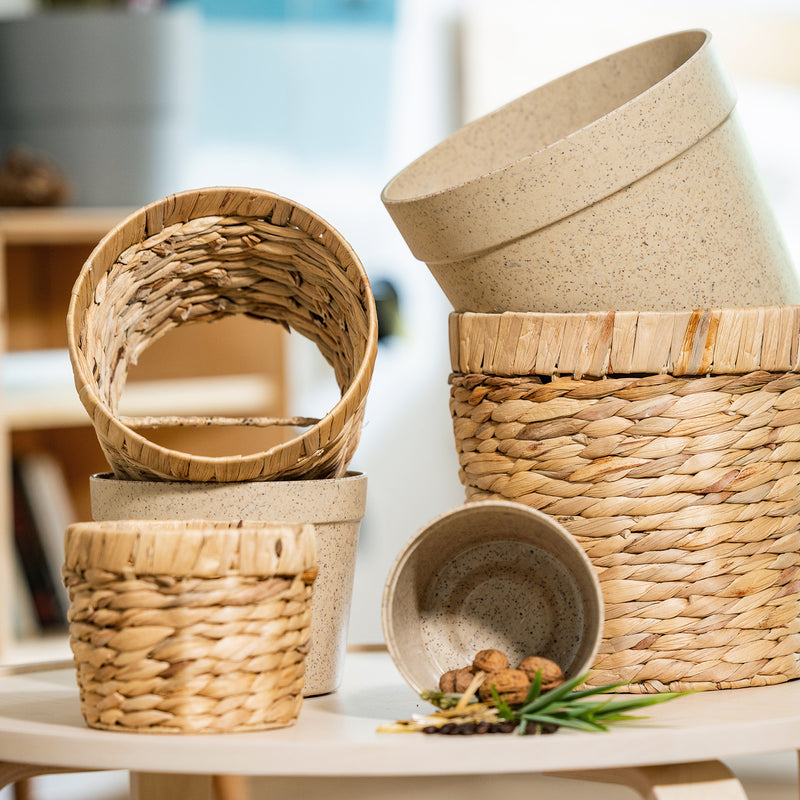 HMF 37280-14CM+19CM+25CM Blumentopf rund geflochten 14+19 + 25 cm Durchmesser, 2er Set