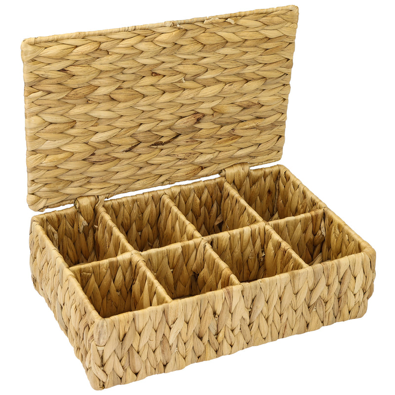 Eckige Teebox von HMF mit 8 Fächern, geflochten aus Wasserhyazinthe, in der Größe 33 x 21 x 10 cm