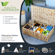 Eckige Teebox von HMF mit 8 Fächern, geflochten aus Wasserhyazinthe, in der Größe 33 x 21 x 10 cm