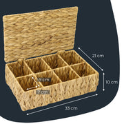 Eckige Teebox von HMF mit 8 Fächern, geflochten aus Wasserhyazinthe, in der Größe 33 x 21 x 10 cm