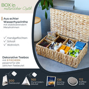 Eckige Teebox von HMF mit 8 Fächern, geflochten aus Wasserhyazinthe, in der Größe 33 x 21 x 10 cm