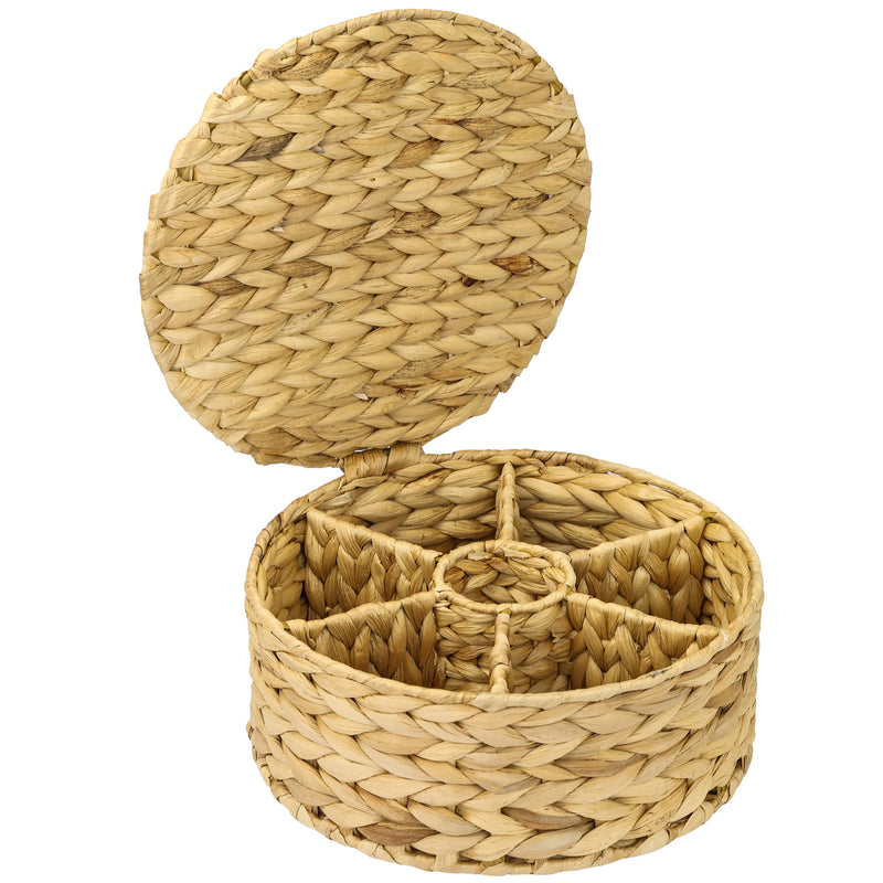 HMF 37291 Teebox für Teebeutel geflochten aus Seegras oder Wasserhyazinthe, Tee Aufbewahrungsbox mit 7 großen Fächern ,27 x 27 x 11 cm