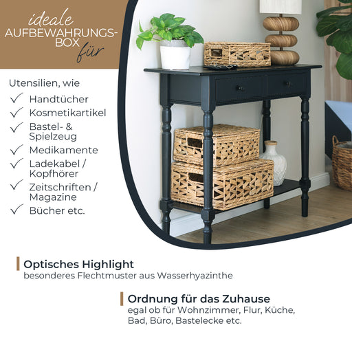 HMF Aufbewahrungskorb mit Deckel geflochten aus Wasserhyazinthe im 3er Set