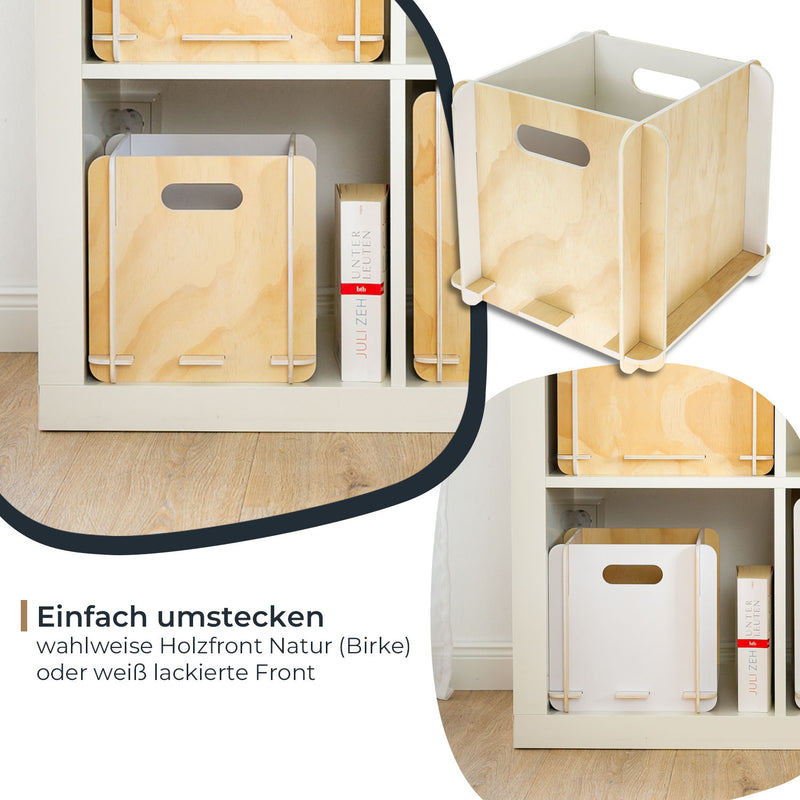 Zusammensteckbare Holzbox 25 cm weiß Aufbewahrungsbox für Bücherregale mit einer Tiefe von 25 cm