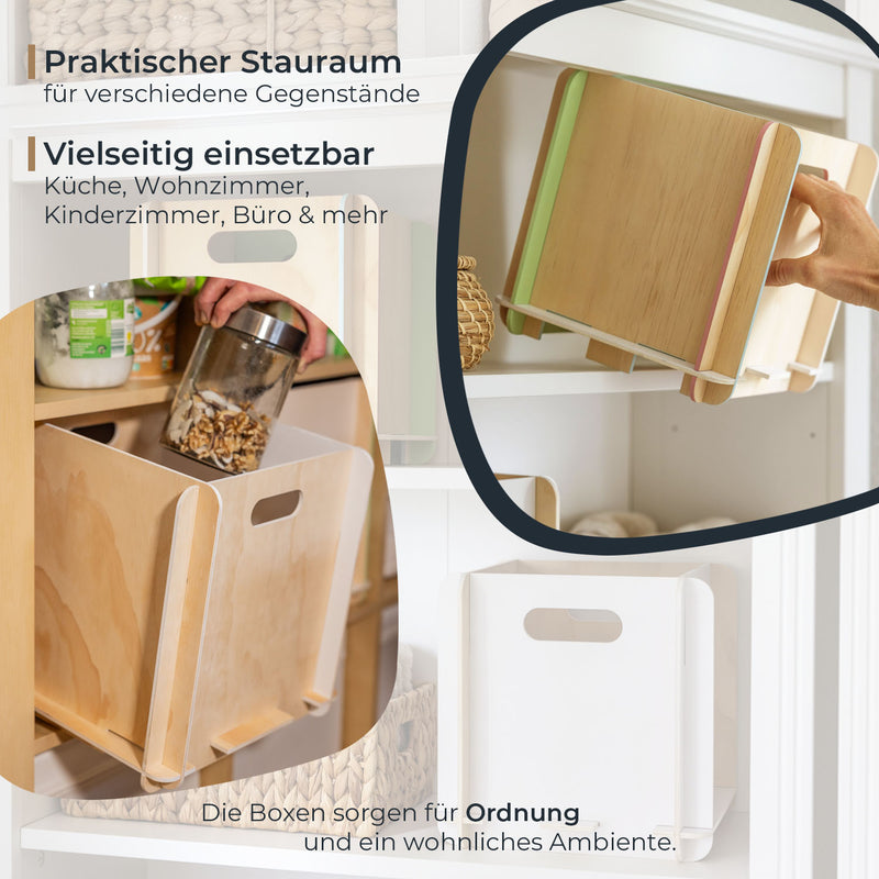 Zusammensteckbare Holzbox 25 + 32 cm Weiß Aufbewahrungsbox passend für Kallax und Expedit