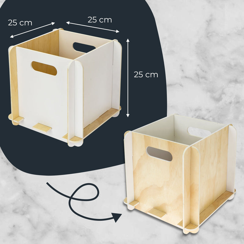 Zusammensteckbare Holzbox 25 cm weiß Aufbewahrungsbox für Bücherregale mit einer Tiefe von 25 cm