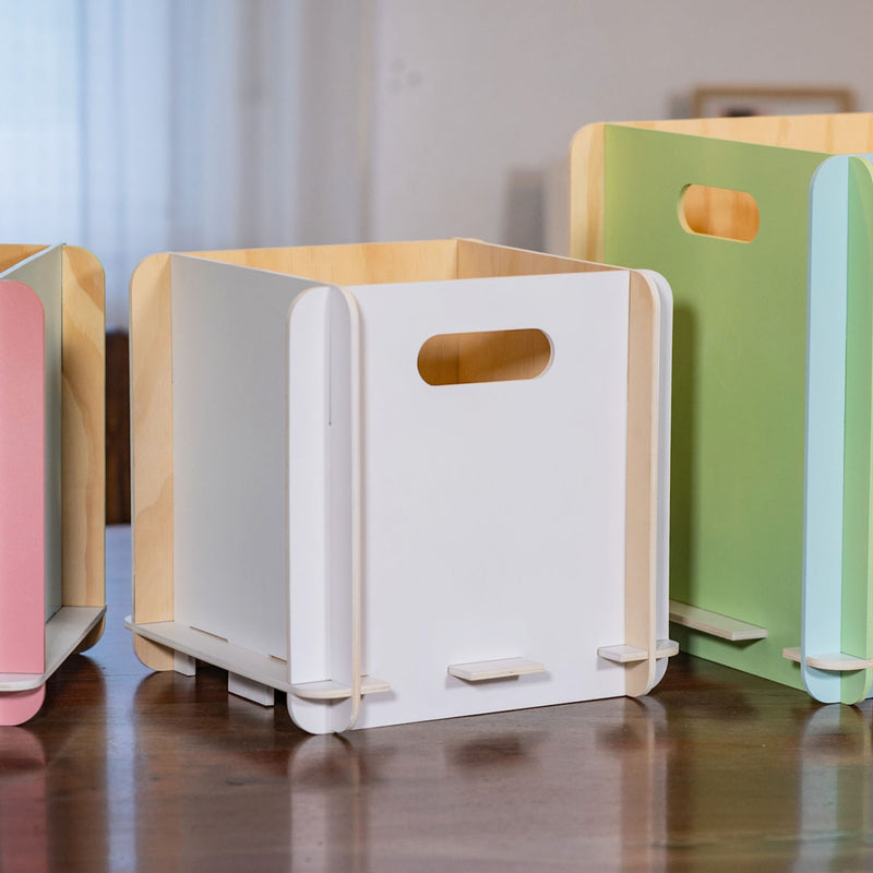 Zusammensteckbare Holzbox 25 cm weiß Aufbewahrungsbox für Bücherregale mit einer Tiefe von 25 cm