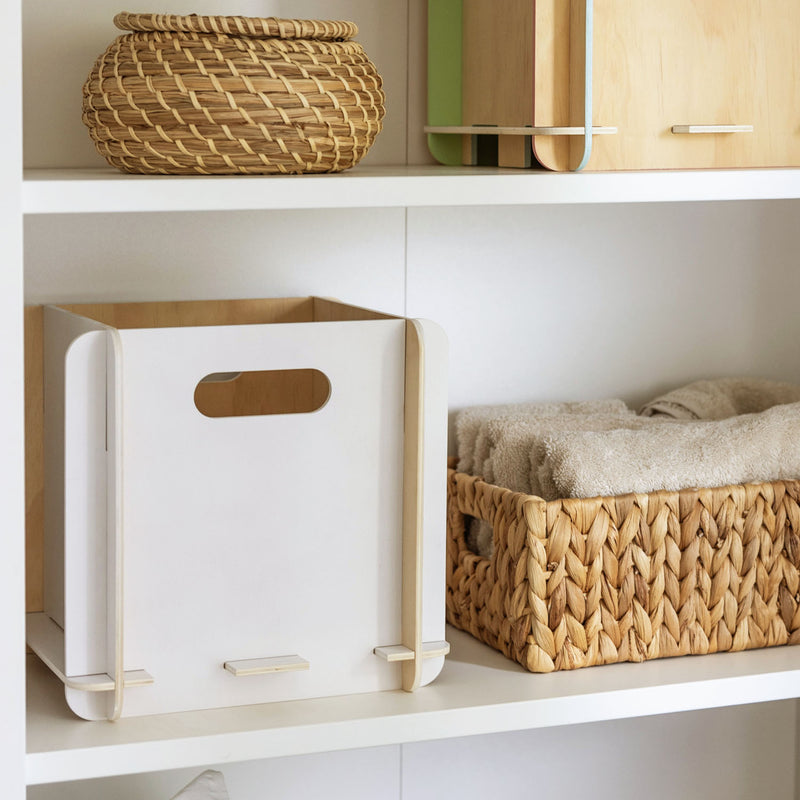 Zusammensteckbare Holzbox 25 cm weiß Aufbewahrungsbox für Bücherregale mit einer Tiefe von 25 cm 4 Stück