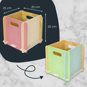 Zusammensteckbare Holzbox 25 cm Mehrfarbig Aufbewahrungsbox für Bücherregale mit einer Tiefe von 25 cm 4 Stück