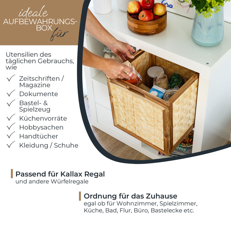 Aufbewahrungskorb aus Ratten mit Wiener Geflecht passend für Kallax Regal