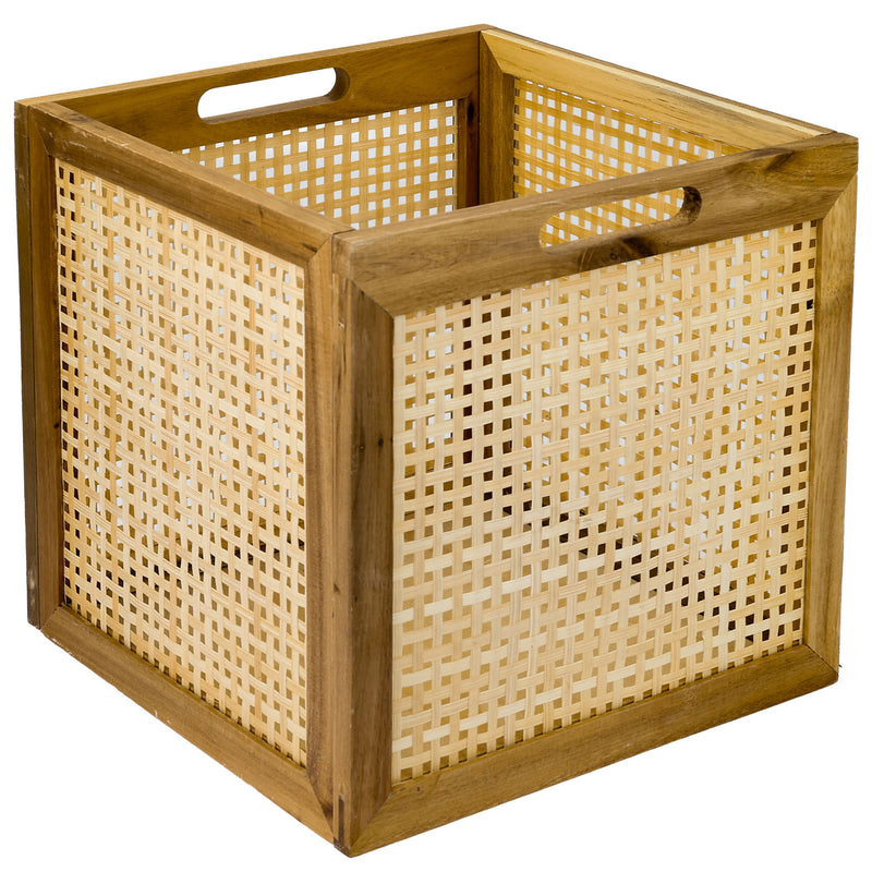 Aufbewahrungskorb passend für Kallax Regale, Korb aus Rattan mit Wiener Geflecht und Akazienholz, HMF 37640, 32 x 34 x 32 cm