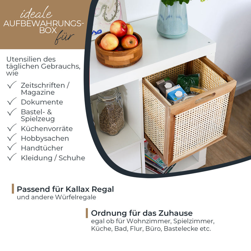 Aufbewahrungskorb aus Ratten mit Wiener Geflecht passend für Kallax Regal