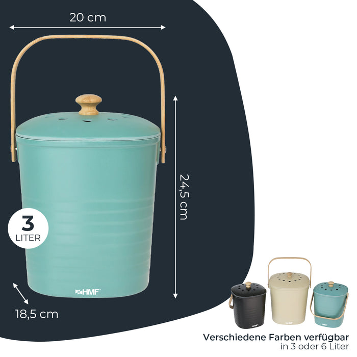 Geruchsdichter und nachhaltiger Biomülleimer von HMF für 3 Liter in Grün