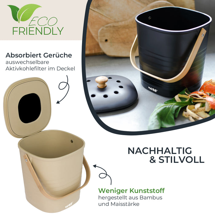 Geruchsdichter und nachhaltiger Biomülleimer von HMF für 3 Liter in Beige