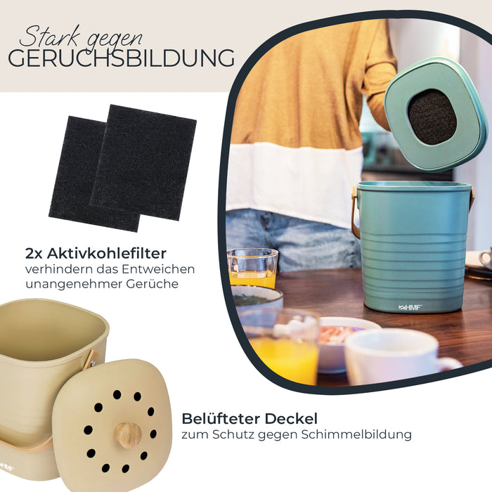 Geruchsdichter und nachhaltiger Biomülleimer von HMF für 3 Liter in Beige