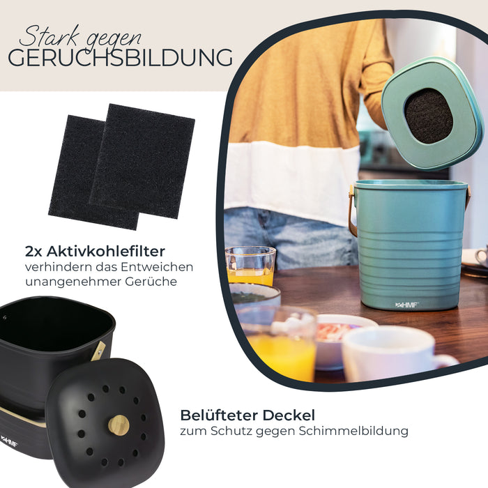 Geruchsdichter und nachhaltiger Biomülleimer von HMF für 6 Liter in Schwarz