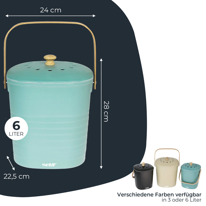 Geruchsdichter und nachhaltiger Biomülleimer von HMF für 6 Liter in Grün