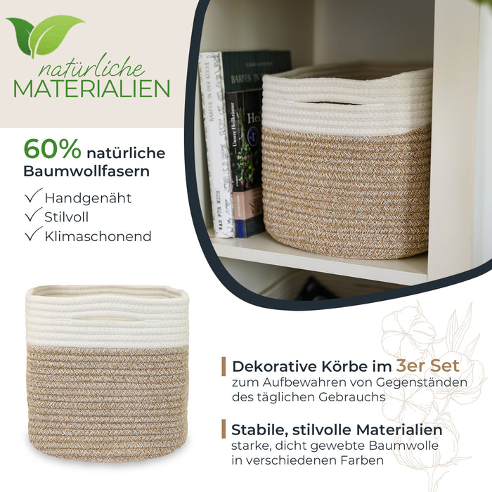 HMF Aufbewahrungskorb mit versteckten Griffen aus Baumwolle im 3er Set
