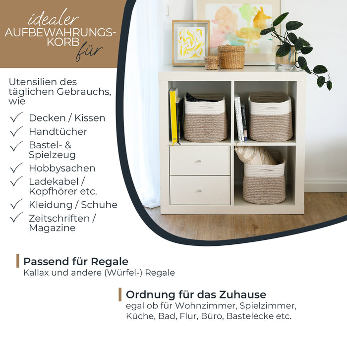 HMF Aufbewahrungskorb mit versteckten Griffen aus Baumwolle im 3er Set