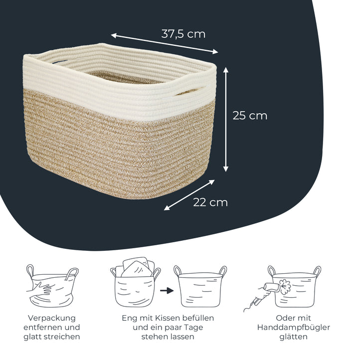 HMF Aufbewahrungskorb mit versteckten Griffen aus Baumwolle im 3er Set
