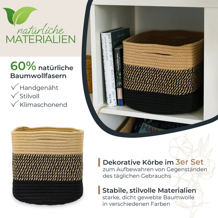 HMF Aufbewahrungskorb mit versteckten Griffen aus Baumwolle im 3er Set