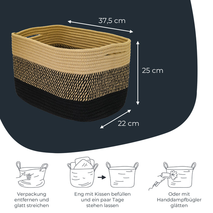 HMF Aufbewahrungskorb mit versteckten Griffen aus Baumwolle im 3er Set