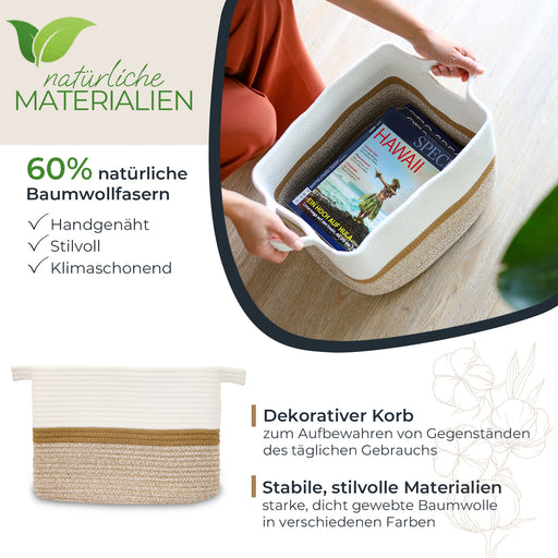 Aufbewahrungskorb mit verlängerten Griffen, HMF 39011-36CM-80, 36 x 30 x 25 cm, Weiß-Braun