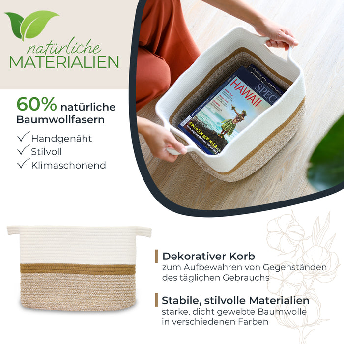 Aufbewahrungskorb mit verlängerten Griffen, HMF 39011-36CM-80, 36 x 30 x 25 cm, Weiß-Braun