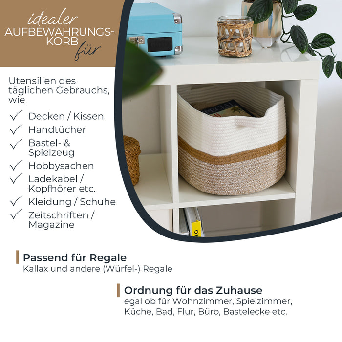 Aufbewahrungskorb mit verlängerten Griffen, HMF 39011-36CM-80, 36 x 30 x 25 cm, Weiß-Braun