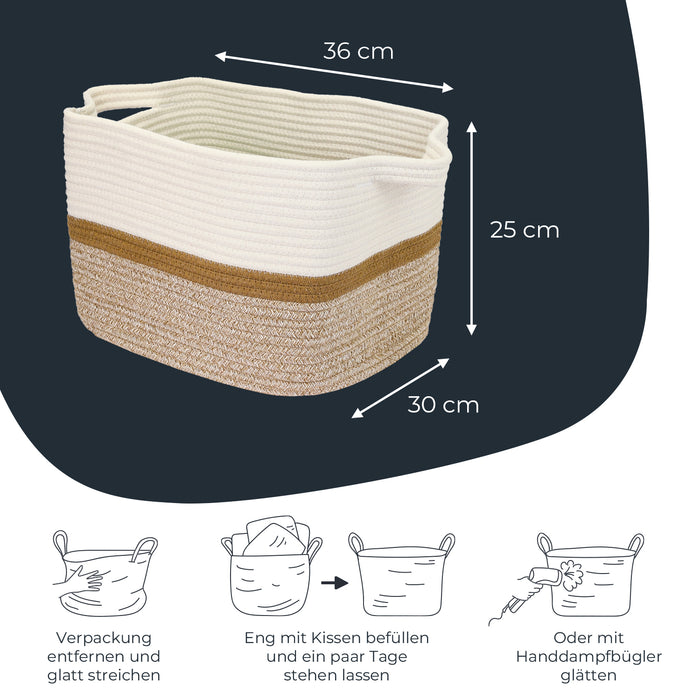 Aufbewahrungskorb mit verlängerten Griffen, HMF 39011-36CM-80, 36 x 30 x 25 cm, Weiß-Braun