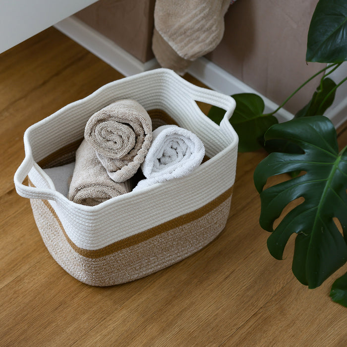 Aufbewahrungskorb mit verlängerten Griffen, HMF 39011-36CM-80, 36 x 30 x 25 cm, Weiß-Braun