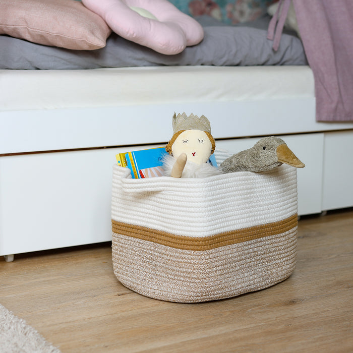 Aufbewahrungskorb mit verlängerten Griffen, HMF 39011-36CM-80, 36 x 30 x 25 cm, Weiß-Braun