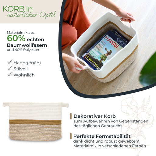 Aufbewahrungskorb mit verlängerten Griffen, HMF 39011-36CM-80, 36 x 30 x 25 cm, Weiß-Braun