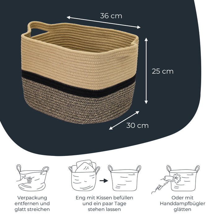 Aufbewahrungskorb mit verlängerten Griffen, HMF 39011-36CM-81, 36 x 30 x 25 cm, Schwarz-Honig
