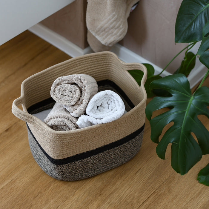 Aufbewahrungskorb mit verlängerten Griffen, HMF 39011-36CM-81, 36 x 30 x 25 cm, Schwarz-Honig