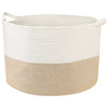 XXL runder Wäschekorb aus Baumwolle mit Griffen in Weiß-Braun