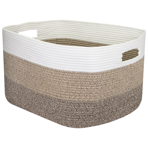 XXL Wäschekorb aus Baumwolle mit Griffen 55 x 43 x 30 cm in Weiß-Braun