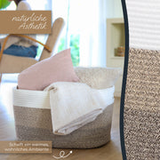 XXL Wäschekorb aus Baumwolle mit Griffen 55 x 43 x 30 cm in Weiß-Braun