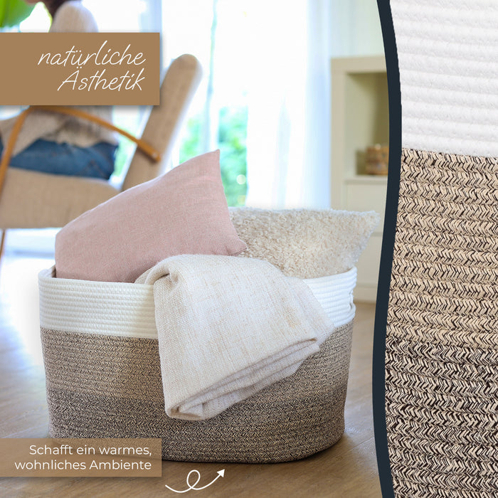 XXL Wäschekorb aus Baumwolle mit Griffen 55 x 43 x 30 cm in Weiß-Braun